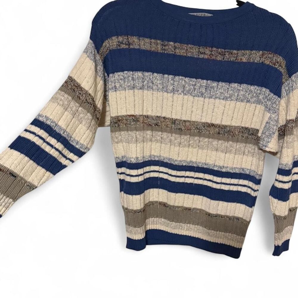 VTG 80s Jaeger London Multi Stitch Textured Horizontal Stripe Sweater Small